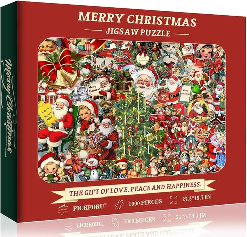 PICKFORU Christmas Puzzles 1000 Pieces, Vintage Christmas Collage Puzzles for Adults 1000 Piece, Xmas Holiday Jigsaw Puzzle of Santa Snowman Christmas Trees in Saudi Arabia
