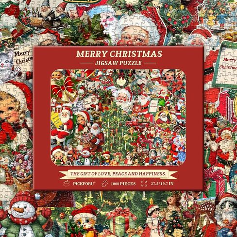 PICKFORU Christmas Puzzles 1000 Pieces, Vintage Christmas Collage Puzzles for Adults 1000 Piece, Xmas Holiday Jigsaw Puzzle of Santa Snowman Christmas Trees in Saudi Arabia