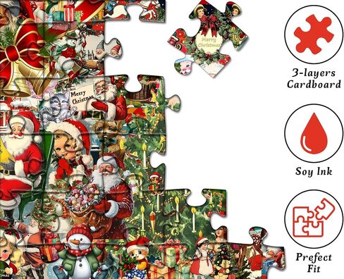 PICKFORU Christmas Puzzles 1000 Pieces, Vintage Christmas Collage Puzzles for Adults 1000 Piece, Xmas Holiday Jigsaw Puzzle of Santa Snowman Christmas Trees in Saudi Arabia