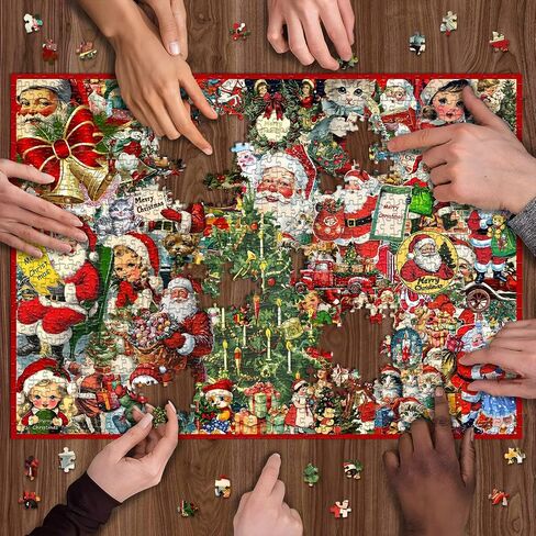 PICKFORU Christmas Puzzles 1000 Pieces, Vintage Christmas Collage Puzzles for Adults 1000 Piece, Xmas Holiday Jigsaw Puzzle of Santa Snowman Christmas Trees in Saudi Arabia