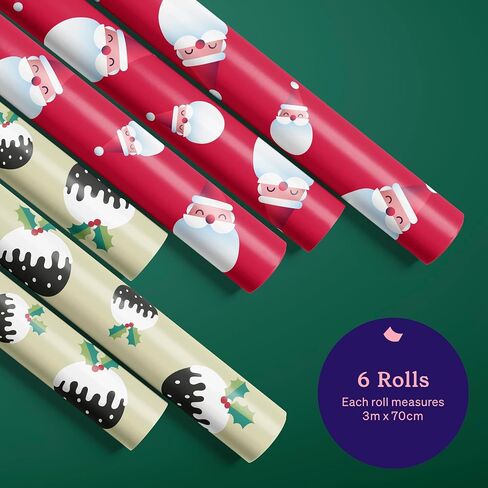 Givewrap® The Gift Wrap that Gives to Charity. 6 Rolls of HoHoHo Wrapping Paper, 100% Recyclable (Each roll 3m x 70cm) in Saudi Arabia