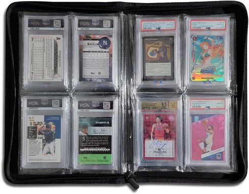 Graded Card Binder | Trading and Sports Cards | 4 Pocket Slab Binder | 24 Total Pockets | Standard Graded Cards | PSA BGS SGC | No Ring with Zipper | Closure Flaps | Compact Portable in Saudi Arabia