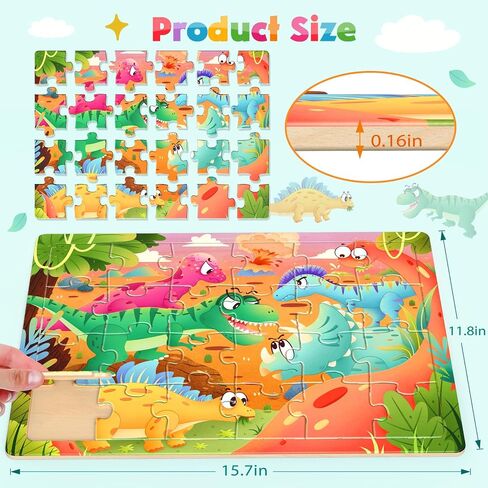 Jumbo Wooden Puzzles for Toddlers, 24 Pieces Dinosaur Jigsaw Puzzles for Kids3-5, 3 Pack Preschool Learning Activities, Learning & Educational Puzzles, Gift for Boys, Girls in Saudi Arabia