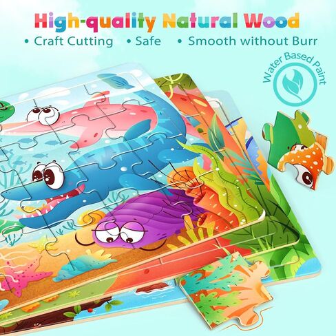 Jumbo Wooden Puzzles for Toddlers, 24 Pieces Dinosaur Jigsaw Puzzles for Kids3-5, 3 Pack Preschool Learning Activities, Learning & Educational Puzzles, Gift for Boys, Girls in Saudi Arabia