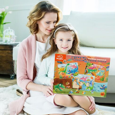 Jumbo Wooden Puzzles for Toddlers, 24 Pieces Dinosaur Jigsaw Puzzles for Kids3-5, 3 Pack Preschool Learning Activities, Learning & Educational Puzzles, Gift for Boys, Girls in Saudi Arabia