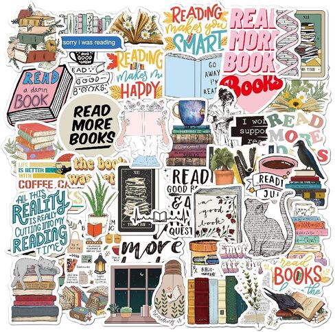 50pcs Book Stickers Inspirational Reading Water Bottle Stickers Bookish Stickers for Ebook Case Accessories Laptop Book Lovers Gifts Reading Stickers (50pcs Book Stickers) in Saudi Arabia