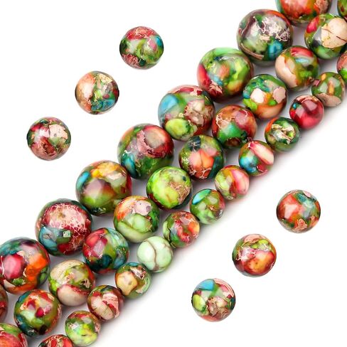 Natural Stone Beads 8mm Green Red Imperial Jasper Polished Round Smooth Gemstone Beads for Jewelry Making Adults 15 Inch(Green Red Imperial Jasper,8mm) in Kuwait