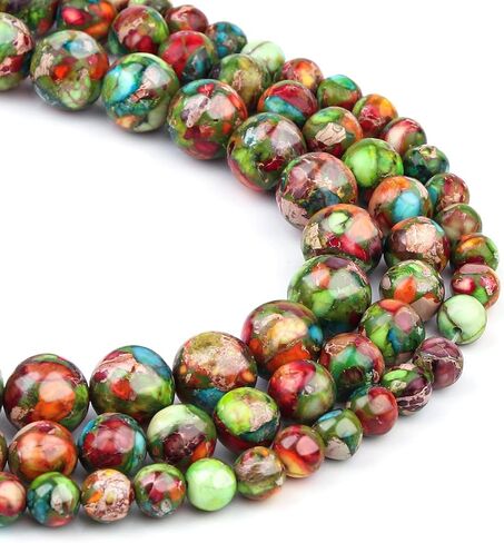 Natural Stone Beads 8mm Green Red Imperial Jasper Polished Round Smooth Gemstone Beads for Jewelry Making Adults 15 Inch(Green Red Imperial Jasper,8mm) in Kuwait