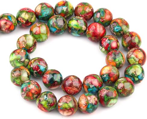 Natural Stone Beads 8mm Green Red Imperial Jasper Polished Round Smooth Gemstone Beads for Jewelry Making Adults 15 Inch(Green Red Imperial Jasper,8mm) in Kuwait