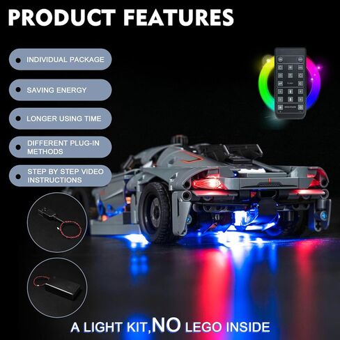 BrickBling LED Lights Compatible with Lego Technic Koenigsegg Jesko Absolut Grey Hypercar, Creative Light Kit Compatible with Lego 42173 (Lights Only, No Model) (RC Version Light) in Saudi Arabia