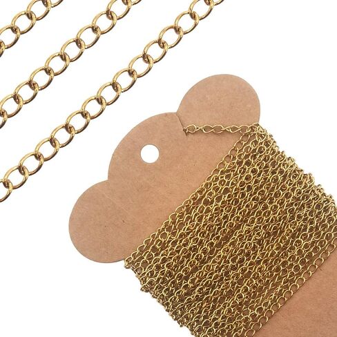 INSPIRELLE 30 Foot Stainless Steel Curb Chains 3mm Tarnish Resistant Extender Chain for Bracelet Necklace Jewelry Making in Saudi Arabia