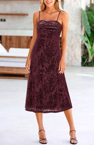 BTFBM Women's Summer Dress Sleeveless Spaghetti Strap Midi Dress Sexy Cowl Neck Floral Cocktail Dress Party Dresses in Kuwait