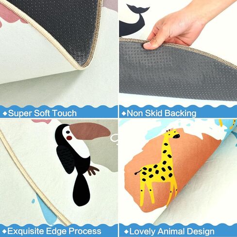 سجادة مستديرة لمنطقة اللعب بخريطة العالم غير قابلة للانزلاق، سجادة أرضية للعب لغرفة النوم وغرفة المعيشة والمكتب والمدخل وديكور المنزل (بيج، 39.3 بوصة) in Kuwait