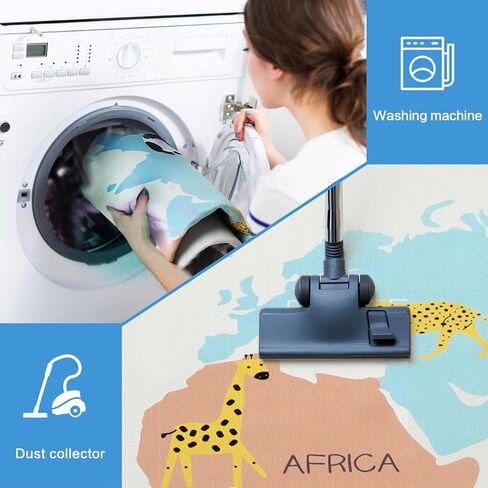 سجادة مستديرة لمنطقة اللعب بخريطة العالم غير قابلة للانزلاق، سجادة أرضية للعب لغرفة النوم وغرفة المعيشة والمكتب والمدخل وديكور المنزل (بيج، 39.3 بوصة) in Kuwait