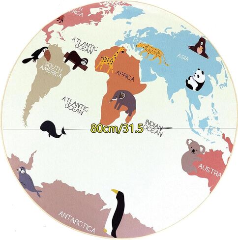 سجادة مستديرة لمنطقة اللعب بخريطة العالم غير قابلة للانزلاق، سجادة أرضية للعب لغرفة النوم وغرفة المعيشة والمكتب والمدخل وديكور المنزل (بيج، 39.3 بوصة) in Kuwait
