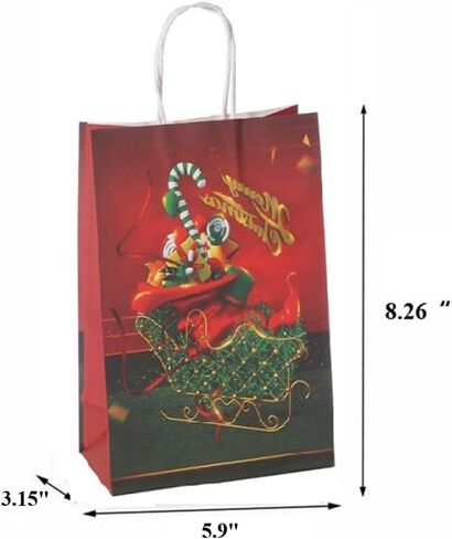 جيفلون 12 قطعة من أكياس هدايا عيد الميلاد بمقابض، وأكياس هدايا عيد الميلاد، وأكياس ورق كرافت بمقابض قوية، ومطبوعات عيد الميلاد المتنوعة لتفضلات الحفلات، والحلويات، والحلوى، والهدايا، والمكافآت in Kuwait