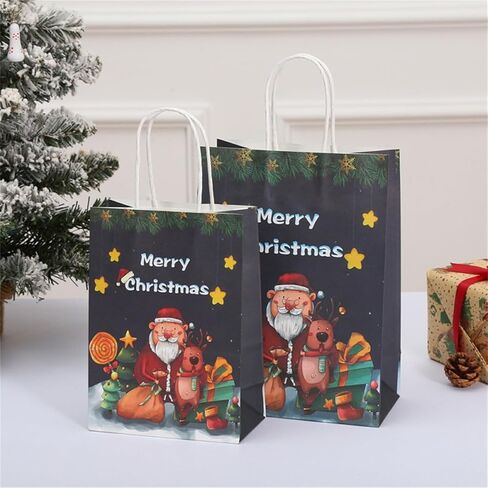 جيفلون 12 قطعة من أكياس هدايا عيد الميلاد بمقابض، وأكياس هدايا عيد الميلاد، وأكياس ورق كرافت بمقابض قوية، ومطبوعات عيد الميلاد المتنوعة لتفضلات الحفلات، والحلويات، والحلوى، والهدايا، والمكافآت in Kuwait