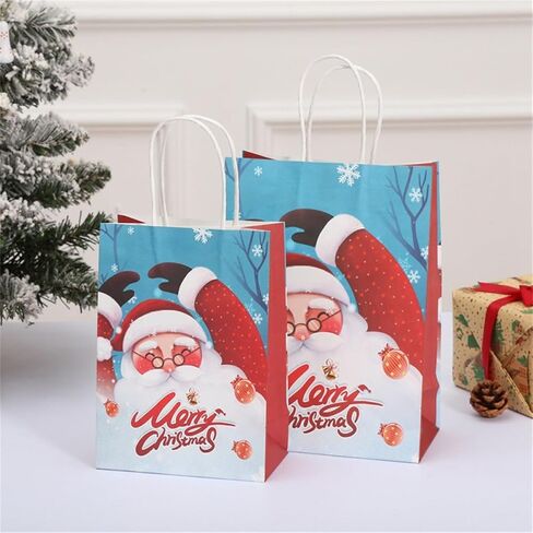 جيفلون 12 قطعة من أكياس هدايا عيد الميلاد بمقابض، وأكياس هدايا عيد الميلاد، وأكياس ورق كرافت بمقابض قوية، ومطبوعات عيد الميلاد المتنوعة لتفضلات الحفلات، والحلويات، والحلوى، والهدايا، والمكافآت in Kuwait