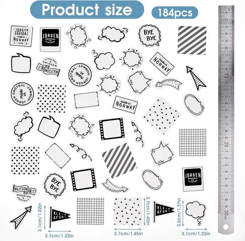 184 PCS Dialog Box Paper Stickers White & Black Thought Bubble Stickers Self-Adhesive Assorted Style Dialog Box Stickers for Scrapbooking Notebook -4 Boxes in Saudi Arabia