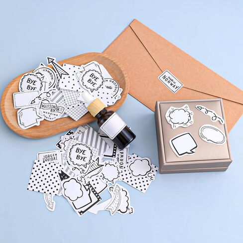 184 PCS Dialog Box Paper Stickers White & Black Thought Bubble Stickers Self-Adhesive Assorted Style Dialog Box Stickers for Scrapbooking Notebook -4 Boxes in Saudi Arabia