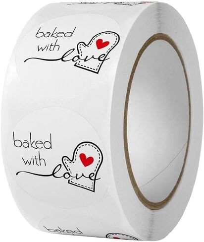 500Pcs/Roll Baked with Love Adhesive Stickers, Round Baking Stickers Bakery Bags Label Stickers Candle Packaging Sticker Labels,Labels and Stickers, Office and School Supplies in Saudi Arabia
