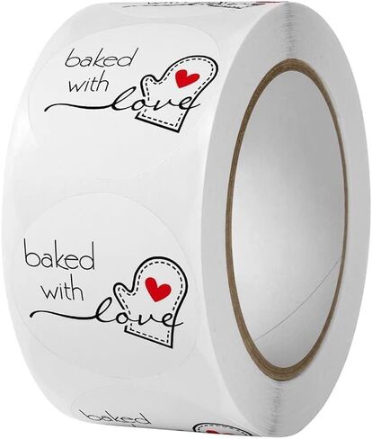 500Pcs/Roll Baked with Love Adhesive Stickers, Round Baking Stickers Bakery Bags Label Stickers Candle Packaging Sticker Labels,Labels and Stickers, Office and School Supplies in Saudi Arabia