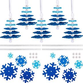 Buryeah 24 Sets Blue Snowflake Layered Christmas Ornament Craft Kit Makes Small Felt Snowflakes Christmas Tree Felt Crafts for Xmas Decoration Stocking Stuffer Holiday Fun Home Activities