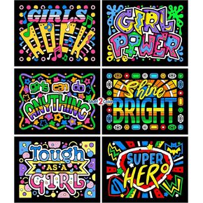 Girl Power 6-Pack of Fuzzy Velvet Coloring Posters for Kids, Toddlers, and Girls (All Ages Arts Crafts Activity) - Positive Messages Inspire Confidence and Creativity [Group Fun, Reward, Travel]
