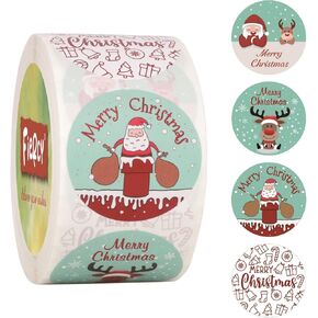 1.5" Merry Christmas Stickers, Xmas Self-Adhesive Label Roll for Gift Decorations & Envelope Seals