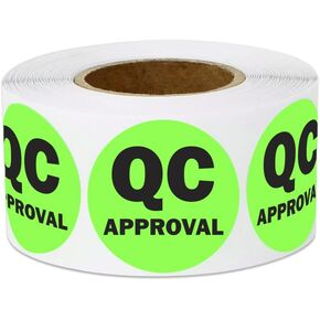 QC Pass Stickers - 2 x 2 inch Square in Fluorescent Green QC Pass Label Stickers for Quality Control in Production Line Warehouse Inventory Management Inspection Stickers - 300 Labels per Roll