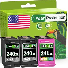 Limeink 3 Remanufactured Ink Cartridges Replacement for Canon 240xl 241xl Combo Pack for Cannon 240-241 Printer Ink Cartridge for Canon MG3600 for Canon Pixma MG3620 Ink Cartridge (2 Black, 1 Color)