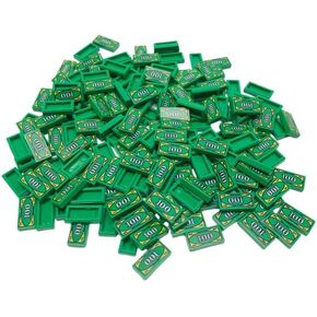 100 Pcs Tiles 1x2 with 100 Dollar Bill Money Print Green, Bulk Tile Money Accessories for Building, Compatible with Lego Parts and Pieces, Great Toy for Kids (100 PCS)