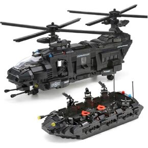 General Jim’s Building Blocks Army Toys - Black Hawk Swat Toy Police Helicopter, Raft & Accessories Toy Building Blocks Set for Teens and Adults