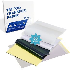 LabelCreate Tattoo Transfer Paper, 50 Sheets Tattoo Stencil Paper for Tattooing, 4 Layers 8.27" x 11.69" A4 Size Tattoo Thermal Stencil Paper for Tattoo Transfer Kit Tattoo Supplies