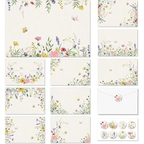 100PCS Wildflowers Greeting Cards Bulk Floral Blank Cards Set with Envelopes Stickers Flower Note Cards Watercolor Wildflower Thank You Cards for Baby Shower Wedding Bridal Shower Graduation
