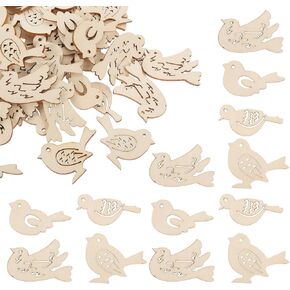 50Pcs Wooden Bird Pendants, Bird Shaped Slices, Hollow Mini Bird Home Decoration, DIY Handmade Bird Ornaments, Creative Painted Wooden Bird Pendants, Christmas Holiday Party Decorations