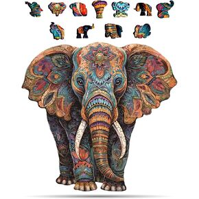 Animal Wooden Puzzles for Adults – A3 Vivid Elephant with 155 Pieces Wood Puzzles – Jigsaw Puzzles with Unique Animal Shapes – 11" x 10.5"