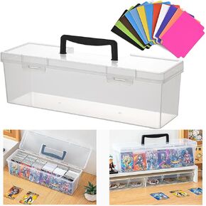 Plastic Trading Card Storage Box Toploader Sports Card Storage Case with Handle, Clear Playing Card Holder Holds Up to 200 Toploaders 750 Cards, Fit for Toploader and Standard Card (1Pack/ Black)