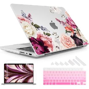 May Chen Case for M4 MacBook Pro 14 inch Models: M4 A3112 A3401 A3185, M3 A2918 A2992, M2 A2779, M1 A2442 2021-2024 Release, Surface Plastic Hard Shell Case & Keyboard Cover, Floral Elements