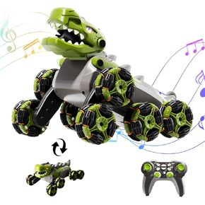 Dinosaur Remote Control Stunt Car,2.4Ghz Dinosaur Monster Trucks with Spray and Realistic Sound Light,All Terrain Toys Cars for 4 5 6 7 Year Old Kids Boys Girls Birthday Gift