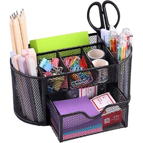 EOOUT Desk Organizer, Pencil Holder for Desk, Mesh Office Desk Accessories with 8 Compartments and 1 Drawer Stationery Holder School Supplies