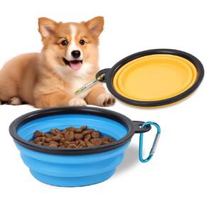 Collapsible Dog Bowls for Travel 2-Pack Dog Portable Water Bowl for Dogs Cats Foldable Feeding Watering Dish for Traveling Camping Walking with 2 Carabiners (Blue Yellow)