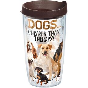 Tervis Dog Therapy Plastic Tumbler with Wrap and Brown Lid 24oz, Clear