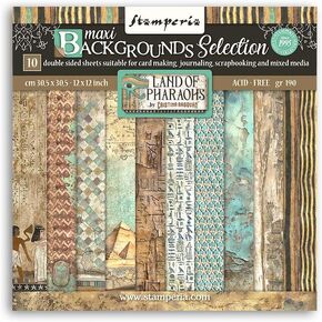 Stamperia - Scrapbook Paper Pad for Scrapbooking, Albums, Cards, Bullet Journals, and More, Acid Free, Double-Sided, Perfect for Crafts and Gifting (Land of Pharaohs Maxi Background) (30.5 x 30.5 cm)