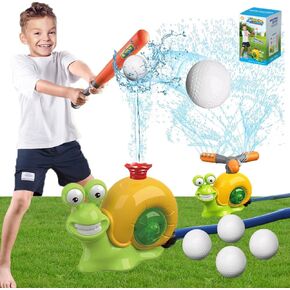 Kids Water Jet Baseball Toy, Snail Water Jet Ball Set with 2 Nozzles, Outdoor Water Play Toys for Lawn Garden Summer Pool Water Party Fun (Snail)