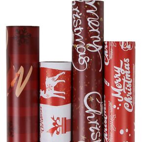 Aimyoo Green Christmas Wrapping Paper Bundle, Kids Xmas Gift Wrap Paper 4 Rolls 17inx10ft per roll, Snowman Stockings Candy Canes Christmas Tree Snowflaes Bells Design
