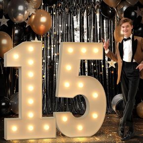 4FT Marquee Numbers 15 Light up Number 15th Birthday Decorations Large Numbers Big Mosaic Numbers for Balloons Birthday Decor Number Balloon Frame Anniversary Decors