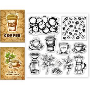 CHGCRAFT Coffee Clear Stamps Coffee Beans Transparent Silicone Stamps for Card Making Coffee Machine Silicone Clear Stamp for DIY Scrapbooking Photo Journal Album Decoration