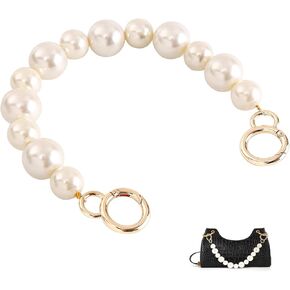 DIY Sturdy Large Imitation Pearl Bead Purse Handle Strap Bag Charms Handbag Chain Replacement Accessories Decoration (Off White with Antique Gold Clasp)