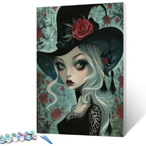 Cute Little Girl Paint by Number Kits 16 x 20 inch Red Flowers Canvas DIY Oil Painting for Kids Adults Women with Rose Floral Digital Art Beginner with Brushes and Acrylic Art Home Decor(Frameless)